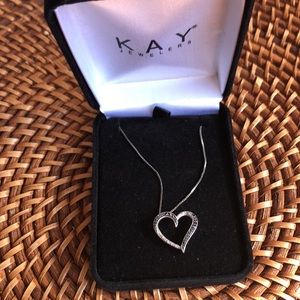 Kay jewelers sterling silver and diamond Heart necklace 18 inch chain